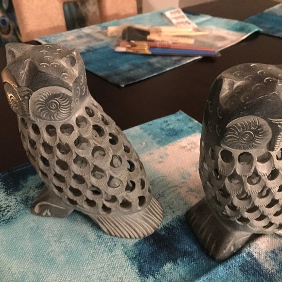 RARE Sandstone Owl Book ends Made in India - Gorgeous  office closet - Picture 2 of 10